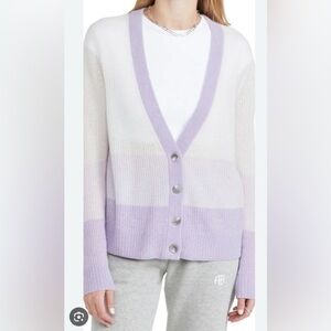 ATM Anthony Thomas Melillo Cashmere Colorblock Cardigan Lilac Purple Large